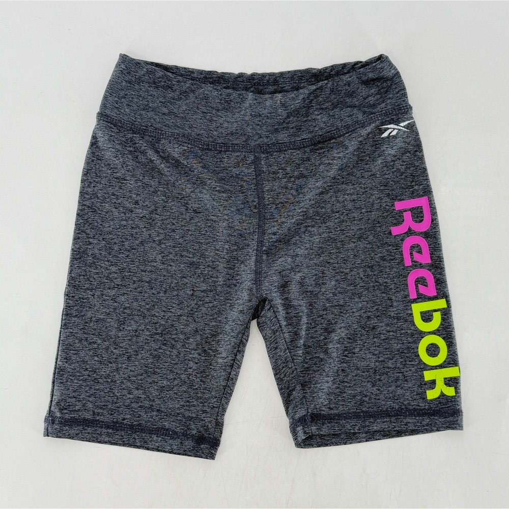 Reebok Kids Gray Bike Shorts Activewear Athletic Neon‎ Pink Logo Large